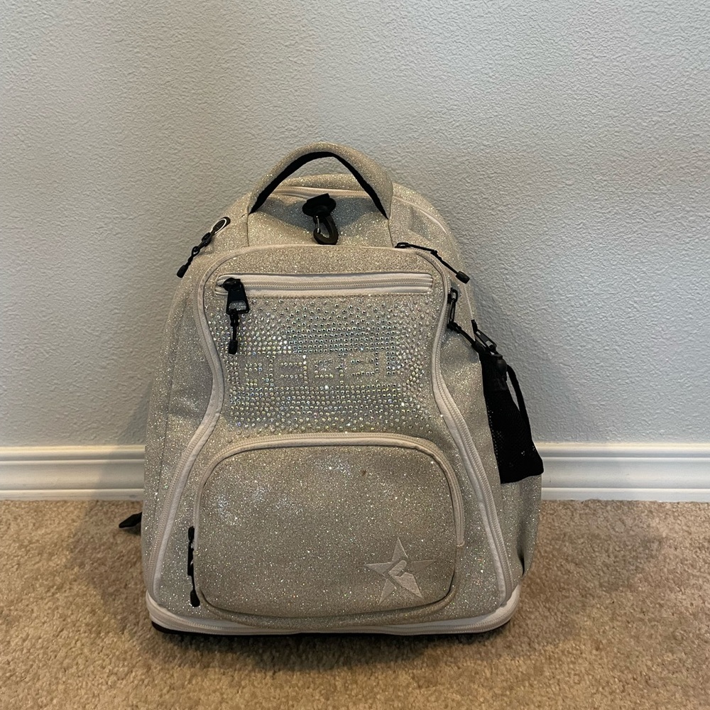 Baby Rebel Athletic White Dream Bag Sparkle Cheer Backpack With Crystal Logo!!